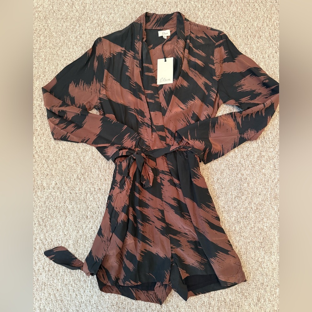 Elan Black & Brown Printed Long Sleeve Romper NEW w/ Tags